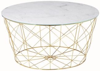 Tisch Couchtisch Durchmesser 80 cm Metall und Glas Gold/Weiß