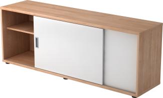 bümö® Lowboard mit Schiebetür, Sideboard in Nussbaum/Weiß