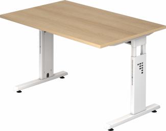 bümö® Schreibtisch O-Serie höhenverstellbar, Tischplatte 120 x 80 cm in Eiche, Gestell in weiß