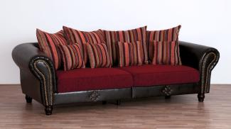 Big Sofa 'Corin' inkl. Kissen, antik dunkel braun und rot