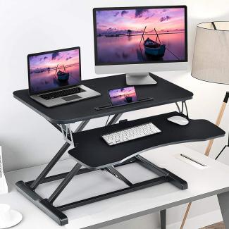 COSTWAY Sitz-Steh-Schreibtisch höhenverstellbar mit Tastaturablage Monitorständer &  Tablet-Halter für Monitor oder Laptop Schwarz