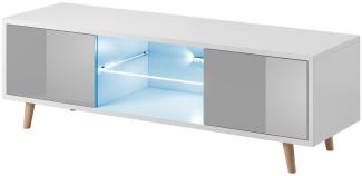 Domando Lowboard Terni M1 Modern für Wohnzimmer Breite 140cm, Holzfüße, Hochglanz, LED Beleuchtung in blau, Weiß Matt und Grau Hochglanz