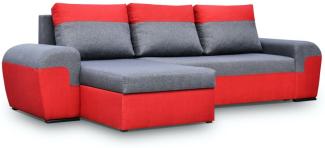Ecksofa Sofa PAROS mit Schlaffunktion Rot-Grau Ottomane Links