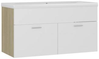 vidaXL Waschbeckenunterschrank mit Einbaubecken Weiß und Sonoma-Eiche [3070843]