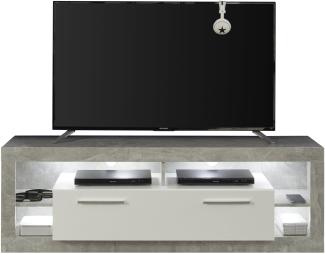 TV-Lowboard Rock in weiß Hochglanz und Stone Design grau 150 x 48 cm