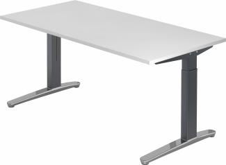 bümö® Design Schreibtisch XB-Serie höhenverstellbar, Tischplatte 160 x 80 cm in weiß, Gestell in graphit/alu poliert