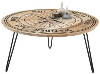 'Nevis' Couchtisch mit Kompass-Motiv, Mango, 46 x Ø 90 cm
