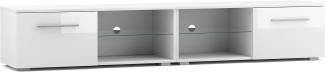 Domando Lowboard Rossano M3 Modern für Wohnzimmer Breite 200cm, Push-to-open-System, Weiß Matt und Weiß Hochglanz