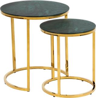 Alisma Einschubtische 2 stk grüner Marmordruck goldenes Chrom Set Tischset Tisch