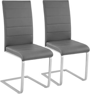tectake 800451 2er Set Esszimmerstuhl, Kunstleder Stuhl mit hoher Rückenlehne, Schwingstuhl mit ergonomisch geformter Rückenlehne (2er Set grau | Nr. 402551)