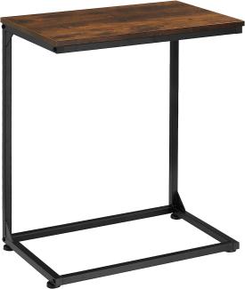 tectake 800939 Beistelltisch in C-Form aus Holz und Metall, Industriestil, Vintage Laptoptisch für Bett Sofa Couch, 55,5 x 35 x 67 cm, schwarzes Metallgestell (Dunkelbraun | Nr. 404261)