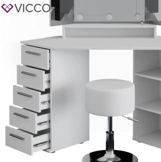 Vicco 'Sofia' Eckschminktisch mit Spiegel und LED-Beleuchtung und Hocker, Weiß