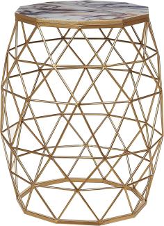 Couchtisch Gold MDF-Platte Marmor Optik Gitterkorb Metallgestell Diamant-Form Glamour Elegant Sofatisch Wohnzimmer Flur Esszimmer Schlafzimmer