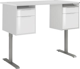 Schreibtisch "5519" aus Spanplatte / Metall in Roheisen natur lackiert - weiß matt mit 2 Schubladen und 2 Türen. Abmessungen (BxHxT) 175x120x80 cm