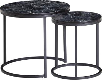 Wohnling Design Beistelltisch 2er Set Marmor Optik Rund | Couchtisch 2-teilig Tischgestell Metall