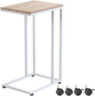 Casaria Beistelltisch Sofatisch mit Rollen Kaffeetisch Wohnzimmer Nachttisch Laptoptisch Tisch Holz Metall Stabil - Weiß