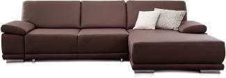 CAVADORE Ecksofa Corianne in Lederoptik / Couch inkl. Armteilverstellung und Longchair in modernem Design / 282 x 80 x 162 / Kunstleder, braun