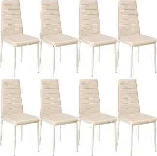 tectake 800881 8er Set Esszimmerstuhl, Kunstleder Stuhl mit hoher Rückenlehne, bis 150 kg belastbar, 41 x 45 x 98,5 cm (8X Beige | Nr. 404122)