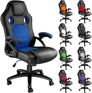 TecTake Sportsitz Chefsessel Stuhl ergonomischer Gaming Bürostuhl Racing Schalensitz - Diverse Farben - (Schwarz-Blau)