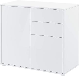 Sideboard Paarl 74x79x36 cm mt 2 Schubladen und 2 Schranktüren Weiß hochglanz en. casa