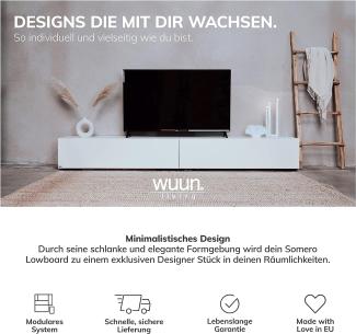 Wuun® TV Board hängend/8 Größen/5 Farben/200cm Matt Weiß- Eiche/Lowboard Hängeschrank Hängeboard Wohnwand/Hochglanz & Naturtöne/Somero