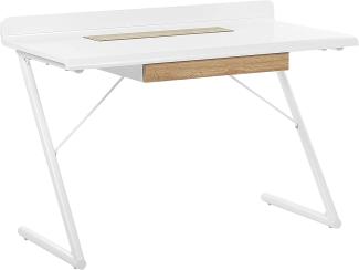 Schreibtisch weiß / heller Holzfarbton 120 x 60 cm Schublade FOCUS
