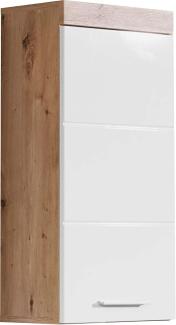 trendteam smart living Badezimmer Hängeschrank Wandschrank Amanda, 37 x 77 x 23 cm in Asteiche / Weiß Hochglänzend mit viel Stauraum