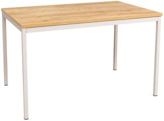 Furni24 Rechteckiger Universaltisch mit laminierter Platte Eiche 120x60x75 cm, Metallgestell und niveauausgleichs Füßen, ideal im Homeoffice als Schreibtisch, Konferenztisch, Computertisch, Esstisch
