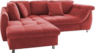 lifestyle4living Ecksofa mit Schlaffunktion in Rot mit großen Rücken-Kissen und Zierkissen, Microfaser-Stoff | Gemütliches L-Sofa mit Longchair im modernen Look