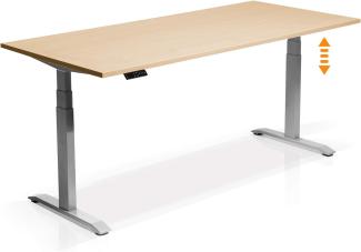 Möbel-Eins OFFICE ONE elektrisch höhenverstellbarer Schreibtisch / Stehtisch, Material Dekorspanplatte grau ahornfarbig 160 x 80 cm