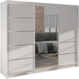 'Dotan VI' Schiebetürenschrank mit Spiegel, Holz weiß, 200 x 215 x 58 cm