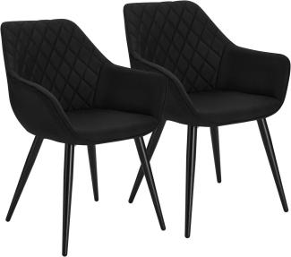 WOLTU Esszimmerstühle BH152sz-2 2er Set Küchenstühle Wohnzimmerstuhl Polsterstuhl Design Stuhl mit Armlehne Leinen Gestell aus Stahl Schwarz