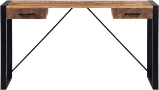 Konsolentisch mit 2 Schubladen 140x40 cm Natur/Schwarz aus Akazienholz mit Metallgestell WOMO-Design