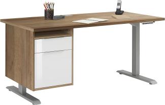 Schreibtisch "5516" aus Spanplatte / Metall in Metall platingrau - Riviera Eiche mit einer Schublade und einer Tür. Abmessungen (BxHxT) 150x120x80 cm