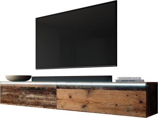 Furnix TV Lowboard Bargo Fernsehschrank Old Wood ohne LED-Beleuchtung B180 x H34 x T32 cm - TV-Schrank Kommode Sideboard, 2 Fächer mit Tür „Push-Click“, 2 offene Ablagen unten, Wandmontage möglich