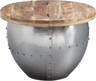 Wohnling Runder Couchtisch im Industrial Style, Mango Massivholz/Metall Silber, 60x43x60 cm