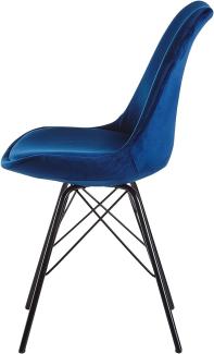 Esszimmerstuhl 2er Set Samt Blau Küchenstuhl mit schwarzen Beinen | Schalenstuhl Skandinavisches Design | Polsterstuhl mit Stoffbezug | Stuhl Gepolstert
