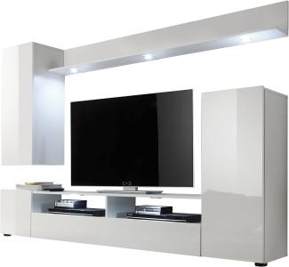 trendteam smart living Wohnzimmer Anbauwand Wohnwand Dos, 208 x 165 x 33 cm in Weiß Hochglanz ohne Beleuchtung