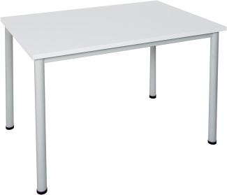 Dila GmbH Schreibtisch in verschiedenen Größen und Farben graues Metallgestell Konferenztisch Besprechungstisch Arbeitstisch Universaltisch Bürotisch Verkaufstisch (B: 160 cm x T: 80 cm, Weiß)