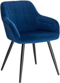 WOLTU® Esszimmerstuhl BH93bl-1 1 Stück Küchenstuhl Polsterstuhl Wohnzimmerstuhl Sessel mit Armlehne, Sitzfläche aus Samt, Metallbeine, Blau