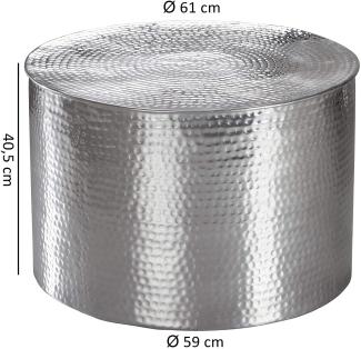 Wohnling Couchtisch RAHIM 61 x 40,5 x 61 cm Aluminium Beistelltisch orientalisch rund, Silber