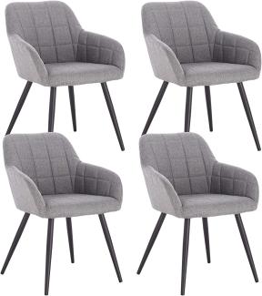 WOLTU 4 x Esszimmerstühle 4er Set Esszimmerstuhl Küchenstuhl Polsterstuhl Design Stuhl mit Armlehne, mit Sitzfläche aus Leinen, Gestell aus Metall, Hellgrau, BH107hgr-4