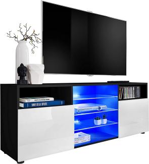 Generic ExtremeFurniture T38 TV Lowboard, Karkasse in Schwarz Matt/Front in Weiß Hochglanz mit LED in Weiß