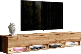 Furnix TV Lowboard Alyx Fernsehschrank Kommode B200 x H34 x T32 cm - ohne LED-Beleuchtung, TV-Schrank Sideboard 4 Fächer mit Tür „Push-Click“, 4 offene Ablagen unten, Wandmontage möglich (2x100)