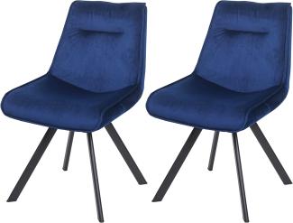 2er-Set Esszimmerstuhl HWC-K24, Polsterstuhl Küchenstuhl Lehnstuhl Stuhl, Metall Samt ~ blau