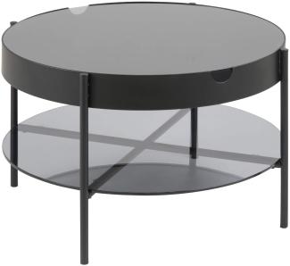 Glas Couchtisch Tipon rund Ø 75cm, Sofatisch Beistelltisch Wohnzimmer Metall Tisch schwarz