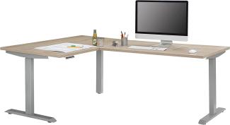 Schreibtisch "5514" aus Metall / Spanplatte in Metall platingrau - Sonoma-Eiche. Abmessungen (BxHxT) 200x120x150 cm