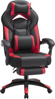 SONGMICS Gaming Stuhl, Bürostuhl mit Fußstütze, Schreibtischstuhl, ergonomisches Design, verstellbare Kopfstütze, Lendenstütze, bis zu 150 kg belastbar, schwarz-rot OBG77BR