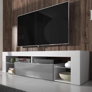 Selsey TV-Lowboard, ohne LED, Weiß Matt/Grau Hochglanz