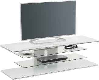 TV-Rack "7725" aus Metall / ESG-Sicherheitsglas in Weißglas mit 2 Einlegeböden. Abmessungen (BxHxT) 140x40x45 cm